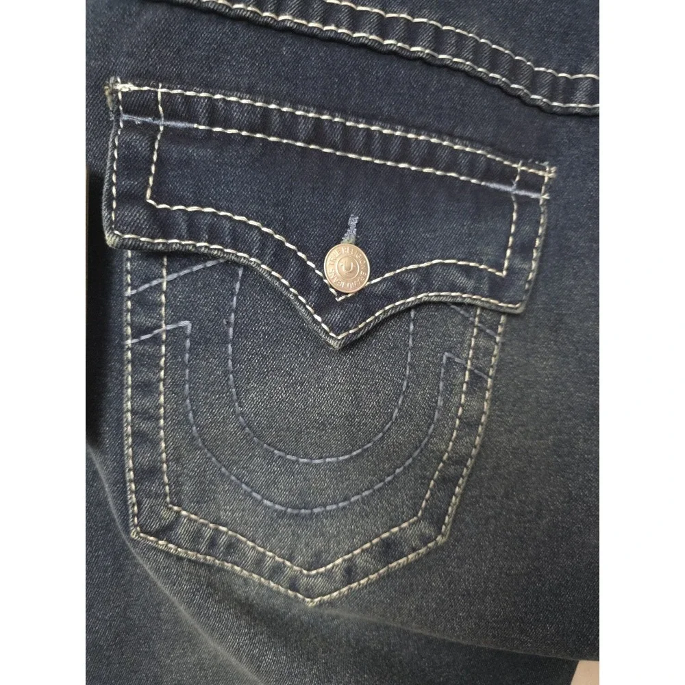 Men's True Religion Rocco Big T Flap Relaxed Skinny Jeans 36x32 700677 Dark Wash